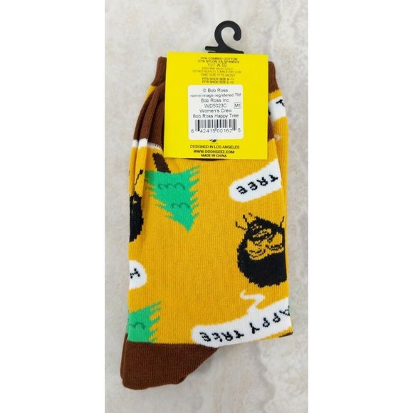 Bob Ross Happy Trees Oooh Geez! Women's Crew Socks, Gold, One Size Fits Most - Picture 4 of 4